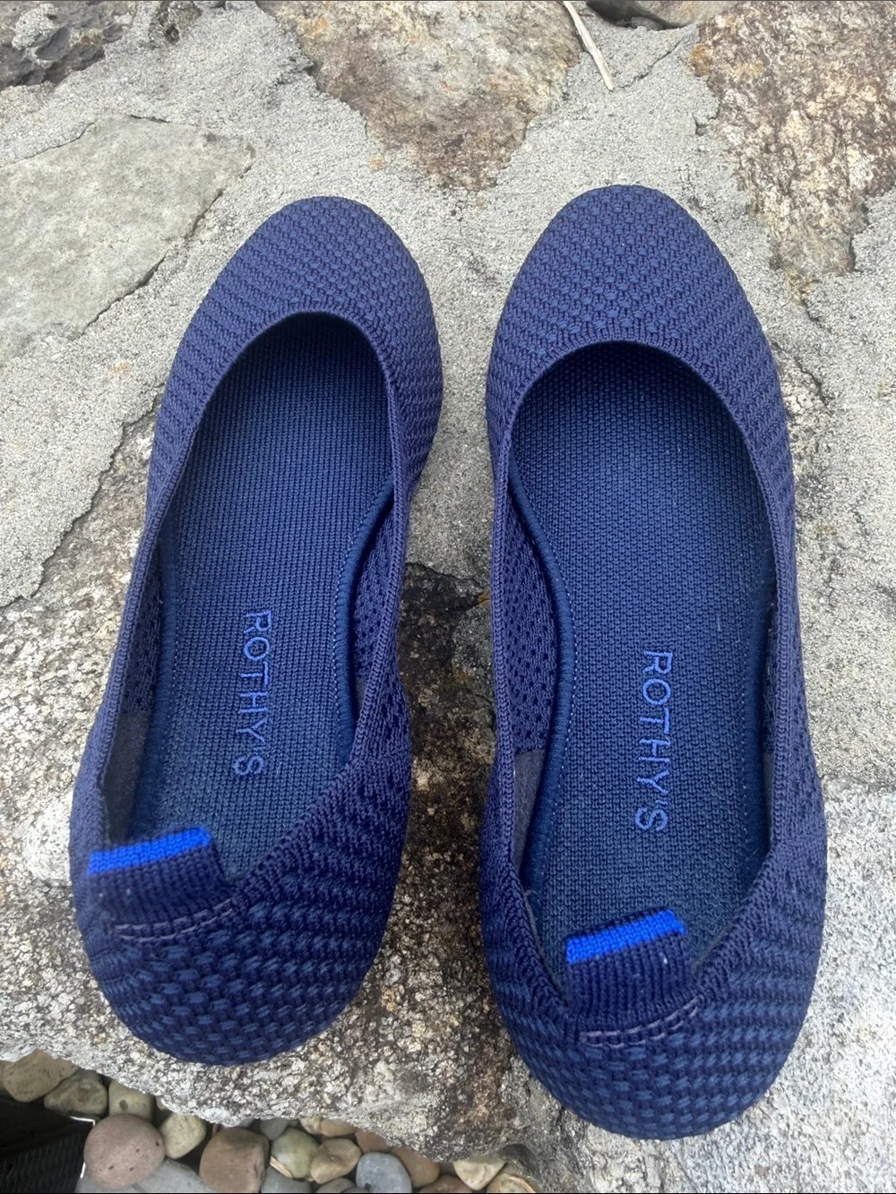 ROTHYS Navy Knit Lace-Up Ballet Flats